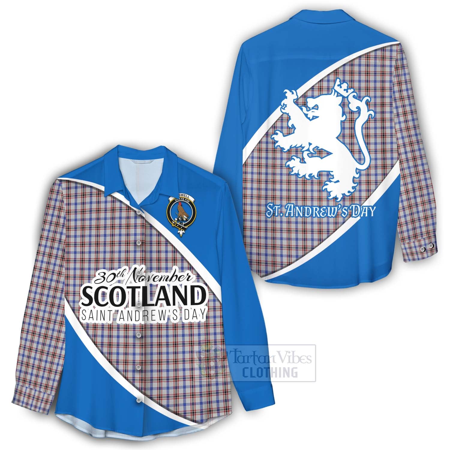 Tartan Vibes Clothing Boswell Family Crest Tartan Women's Casual Shirt Celebrate Saint Andrew's Day in Style