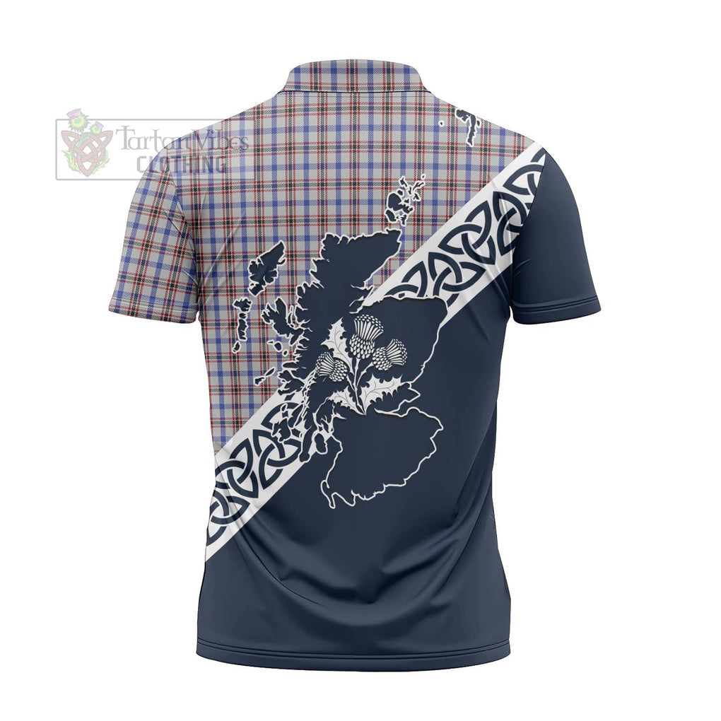 Tartan Vibes Clothing Boswell Tartan Zipper Polo Shirt Featuring Thistle and Scotland Map