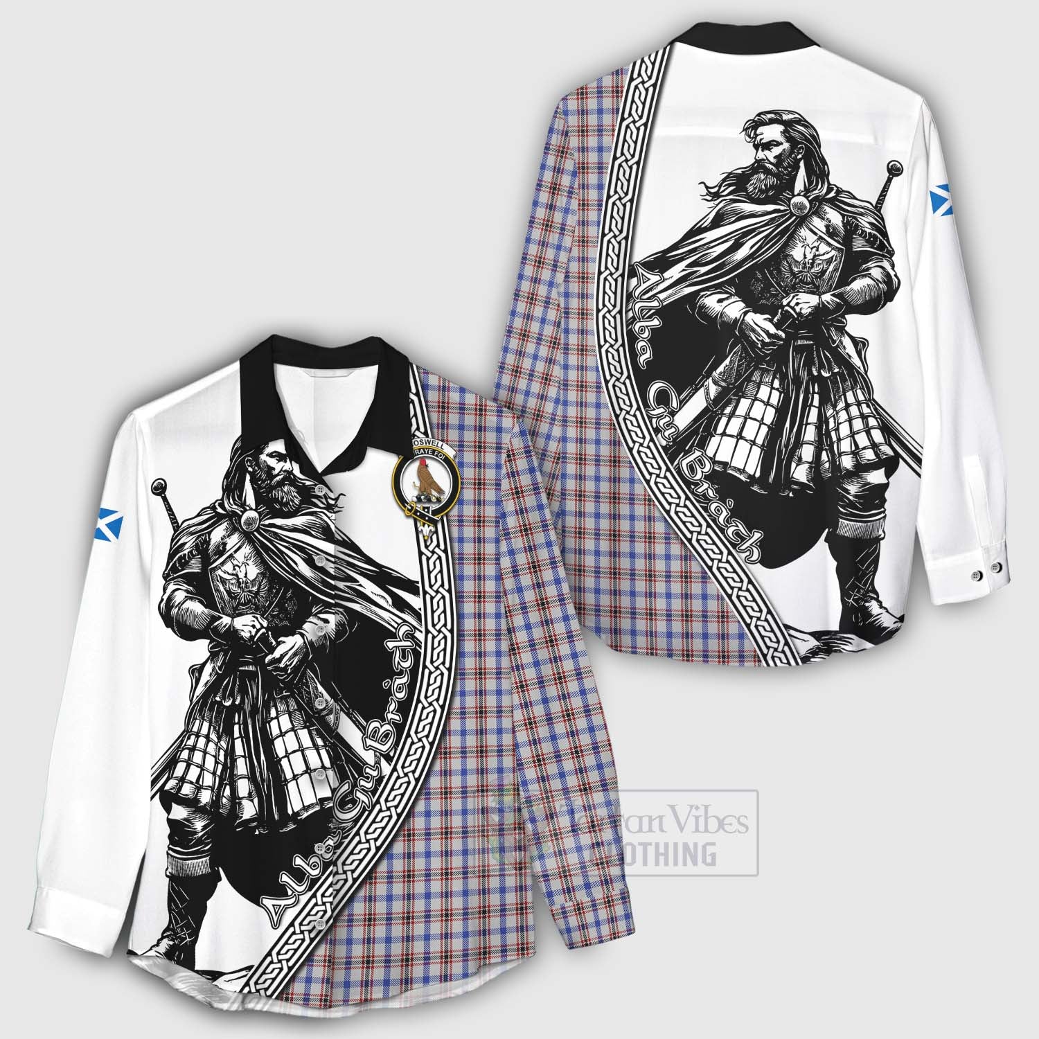 Tartan Vibes Clothing Boswell Tartan Clan Crest Women's Casual Shirt with Highlander Warrior Celtic Style