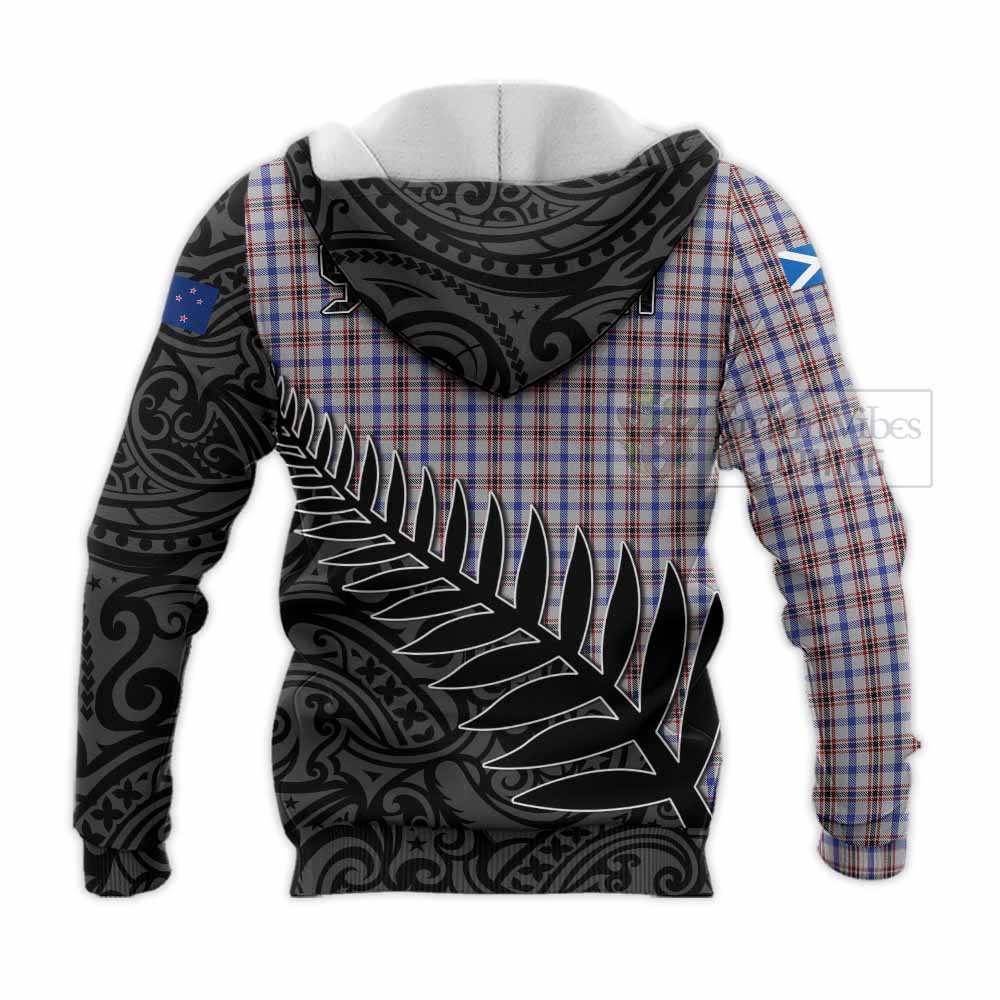 Tartan Vibes Clothing Boswell Crest Tartan Knitted Hoodie with New Zealand Silver Fern Half Style