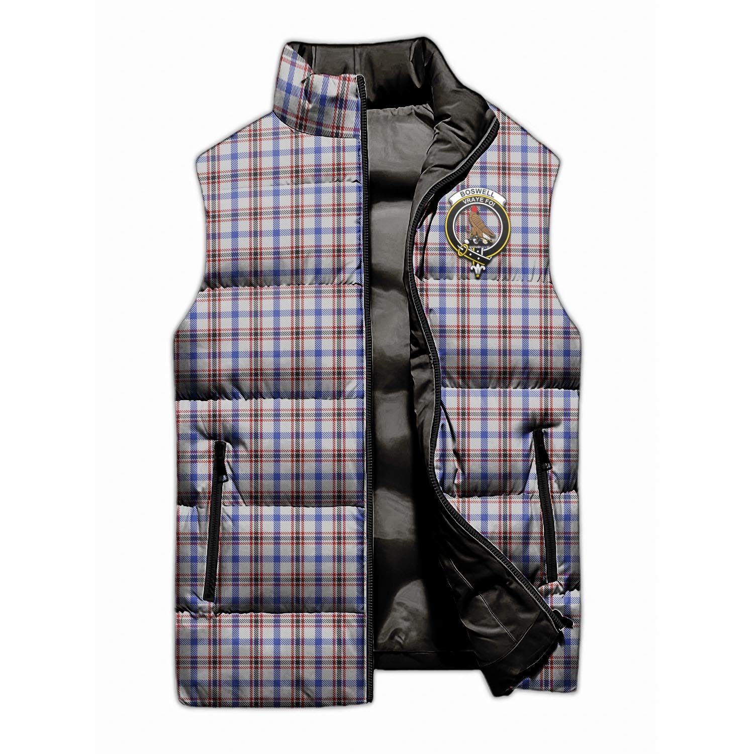 Boswell Tartan Sleeveless Puffer Jacket with Family Crest - Tartanvibesclothing