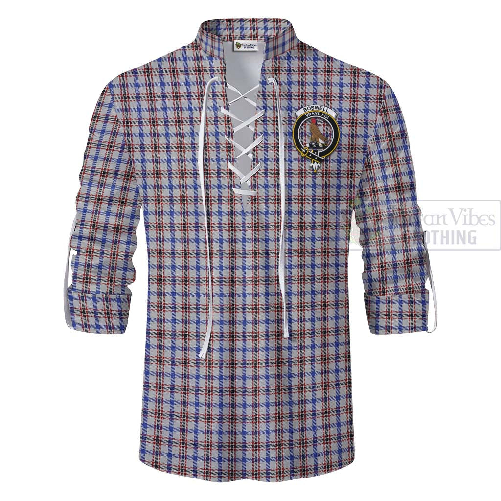 Tartan Vibes Clothing Boswell Tartan Ghillie Kilt Shirt with Family Crest and Bearded Skull Holding Bottles of Whiskey