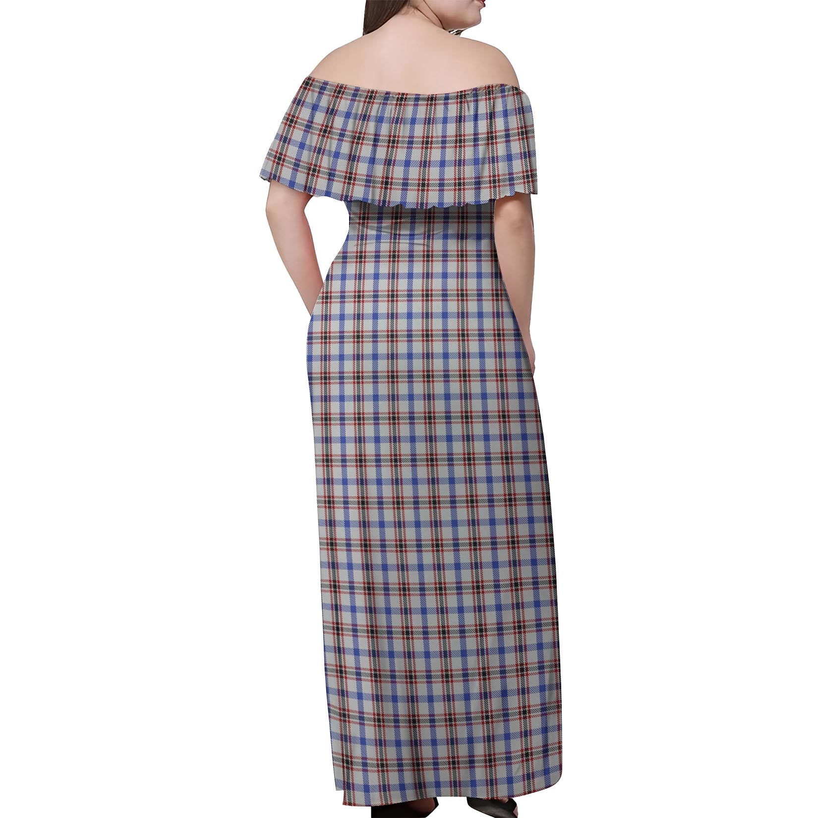 Boswell Tartan Off Shoulder Long Dress - Tartanvibesclothing