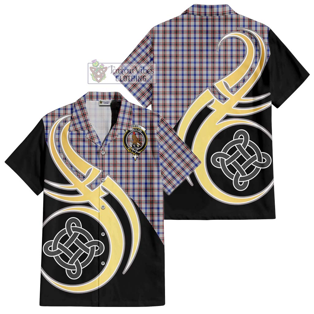 Boswell Tartan Short Sleeve Button Shirt with Family Crest and Celtic Symbol Style - Tartan Vibes Clothing