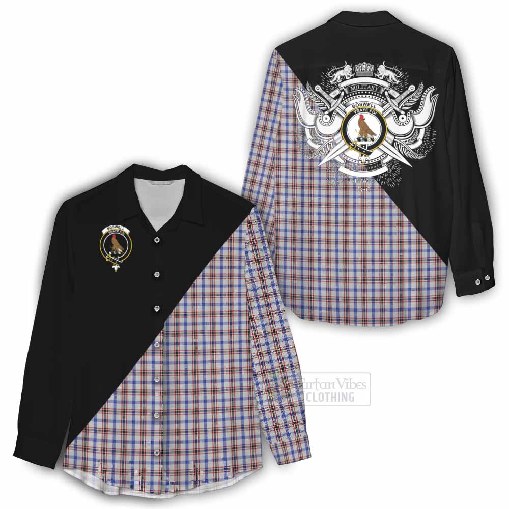 Tartan Vibes Clothing Boswell Tartan Women's Casual Shirt with Family Crest and Military Logo Style