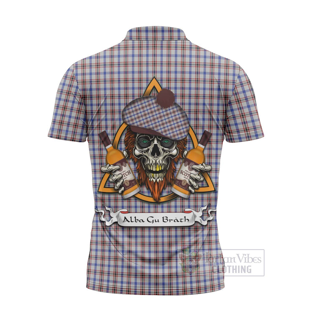 Tartan Vibes Clothing Boswell Tartan Zipper Polo Shirt with Family Crest and Bearded Skull Holding Bottles of Whiskey