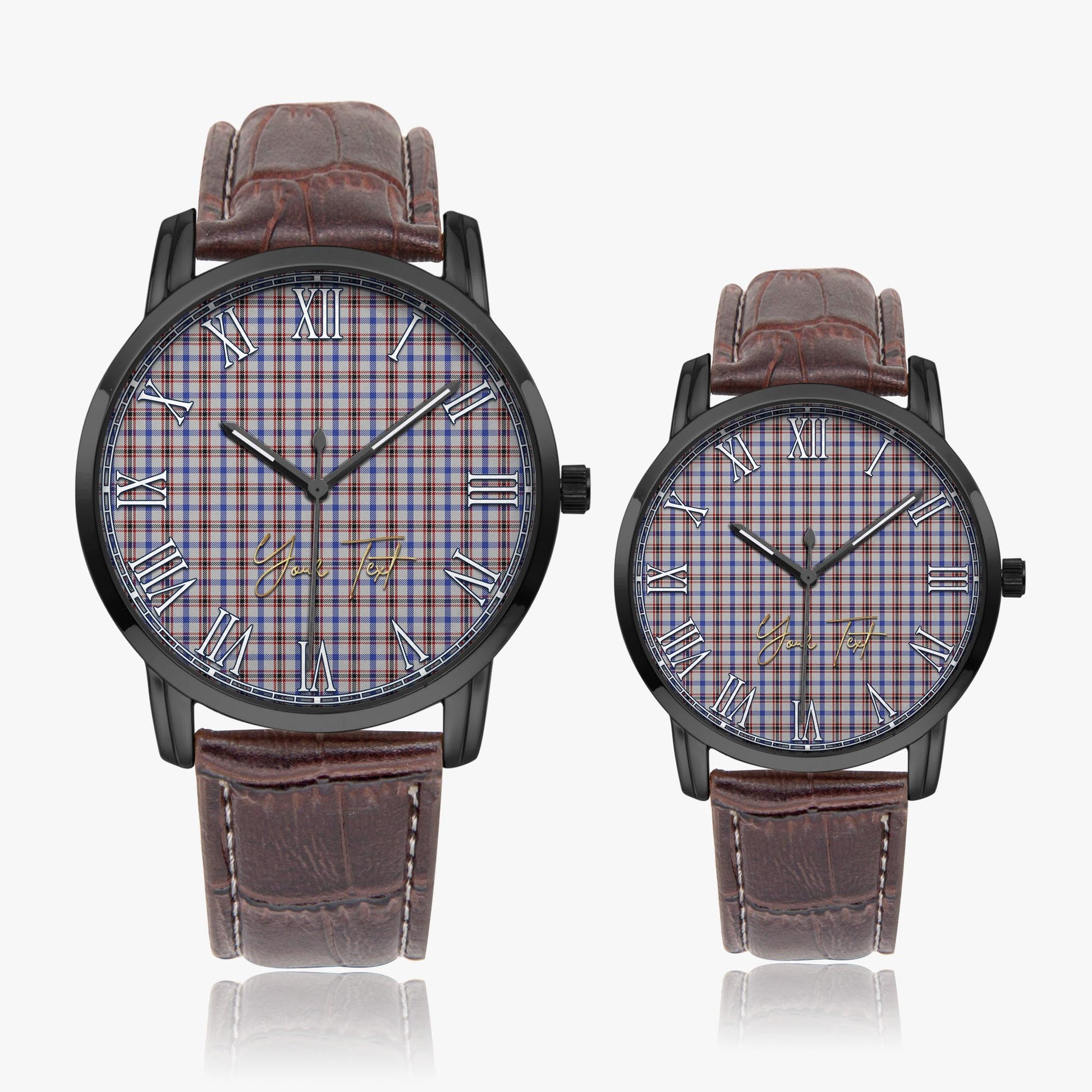 Boswell Tartan Personalized Your Text Leather Trap Quartz Watch Wide Type Black Case With Brown Leather Strap - Tartanvibesclothing