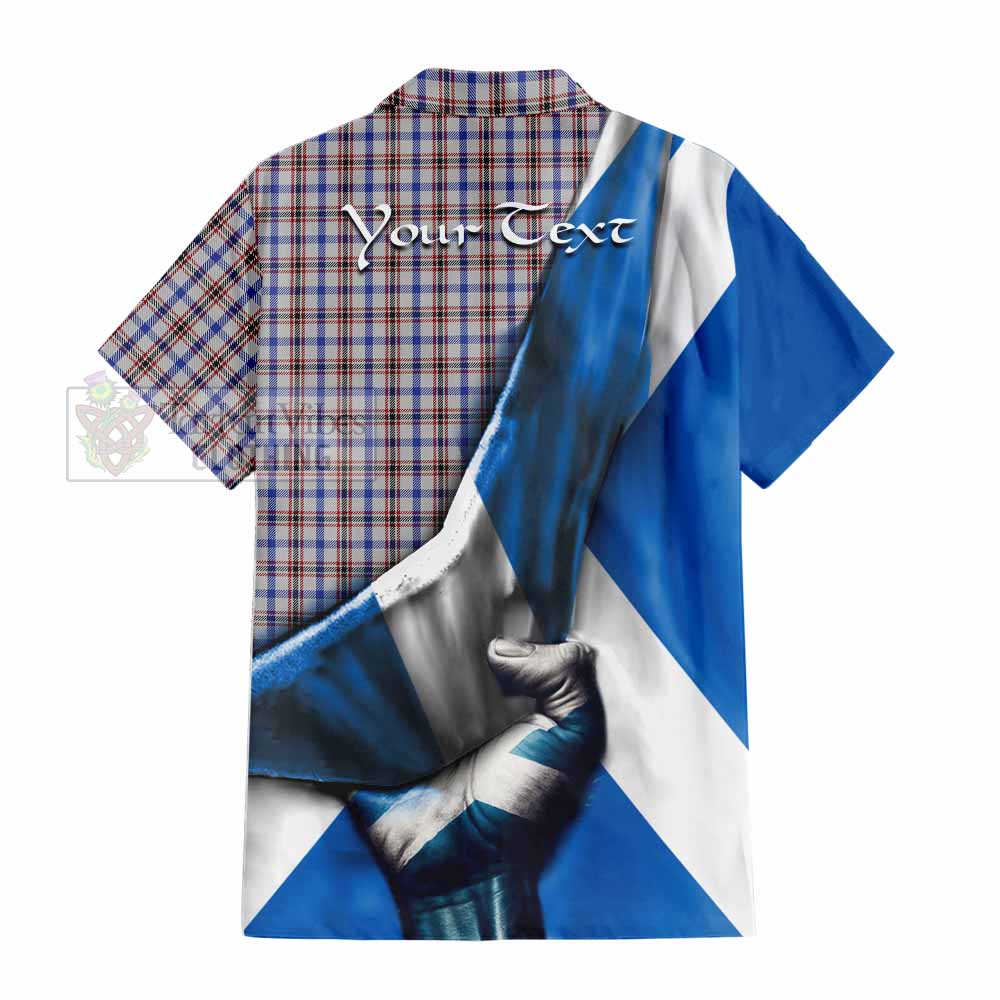 Tartan Vibes Clothing Boswell Tartan Short Sleeve Button Shirt with Family Crest Scotland Patriotic Style