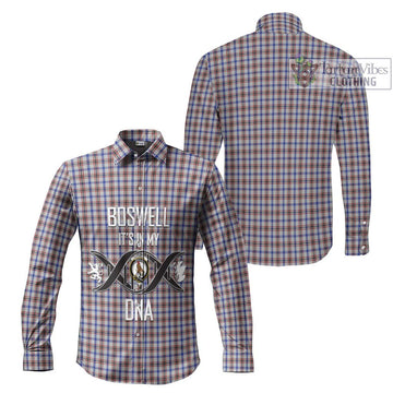 Boswell Tartan Long Sleeve Button Shirt with Family Crest DNA In Me Style