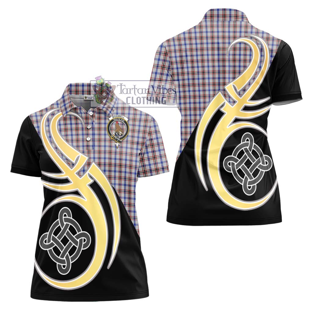 Boswell Tartan Women's Polo Shirt with Family Crest and Celtic Symbol Style - Tartan Vibes Clothing