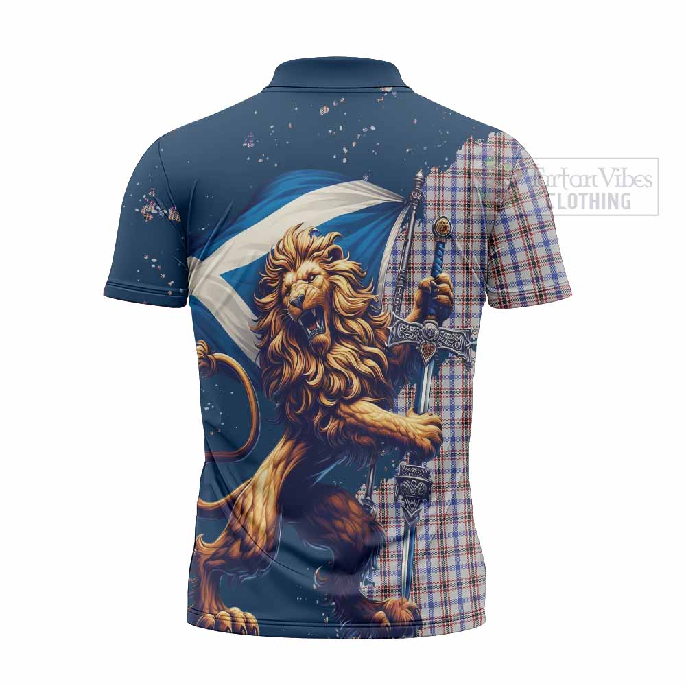 Tartan Vibes Clothing Boswell Tartan Family Crest Zipper Polo Shirt with Scottish Majestic Lion