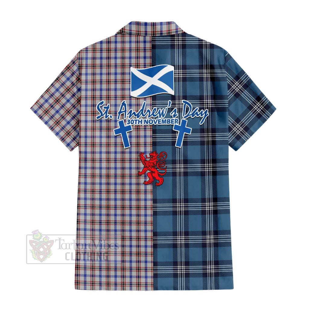 Tartan Vibes Clothing Boswell Tartan Short Sleeve Button Shirt Happy St. Andrew's Day Half Tartan Style