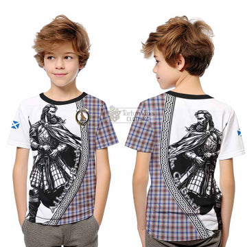 Boswell Tartan Clan Crest Kid T-Shirt with Highlander Warrior Celtic Style