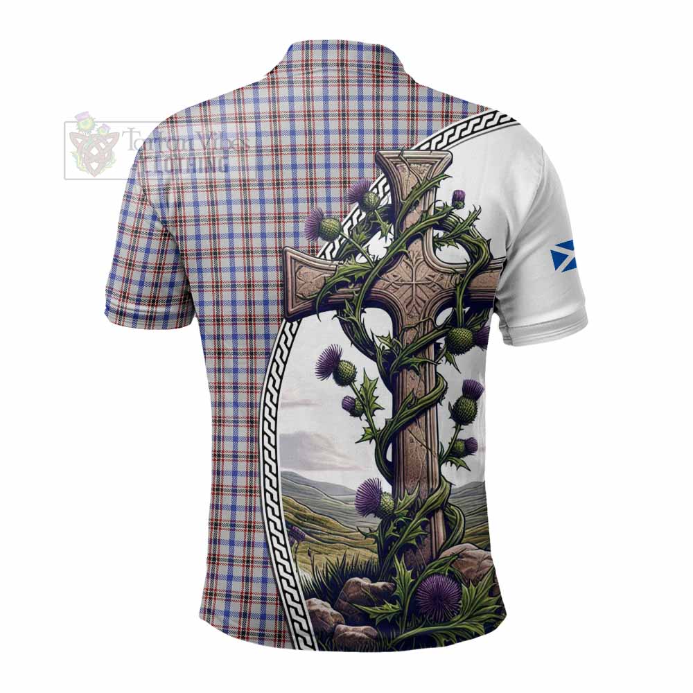 Tartan Vibes Clothing Boswell Tartan Polo Shirt with Family Crest and St. Andrew's Cross Accented by Thistle Vines