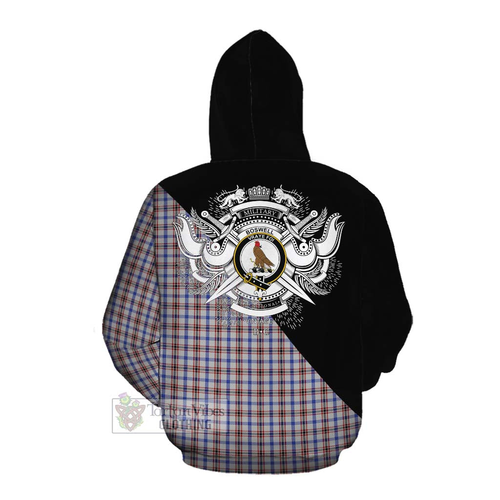 Tartan Vibes Clothing Boswell Tartan Cotton Hoodie with Family Crest and Military Logo Style