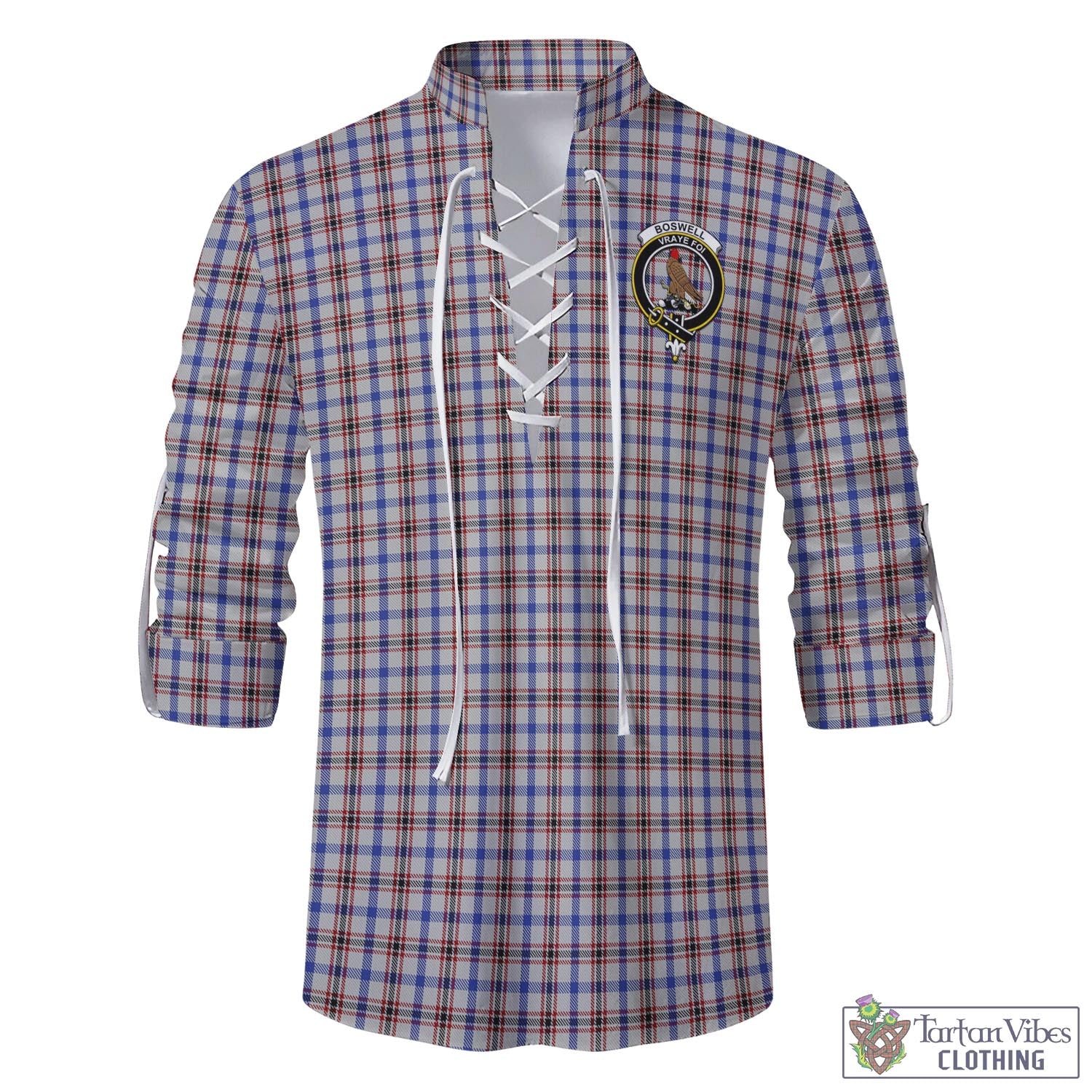 Tartan Vibes Clothing Boswell Tartan Men's Scottish Traditional Jacobite Ghillie Kilt Shirt with Family Crest