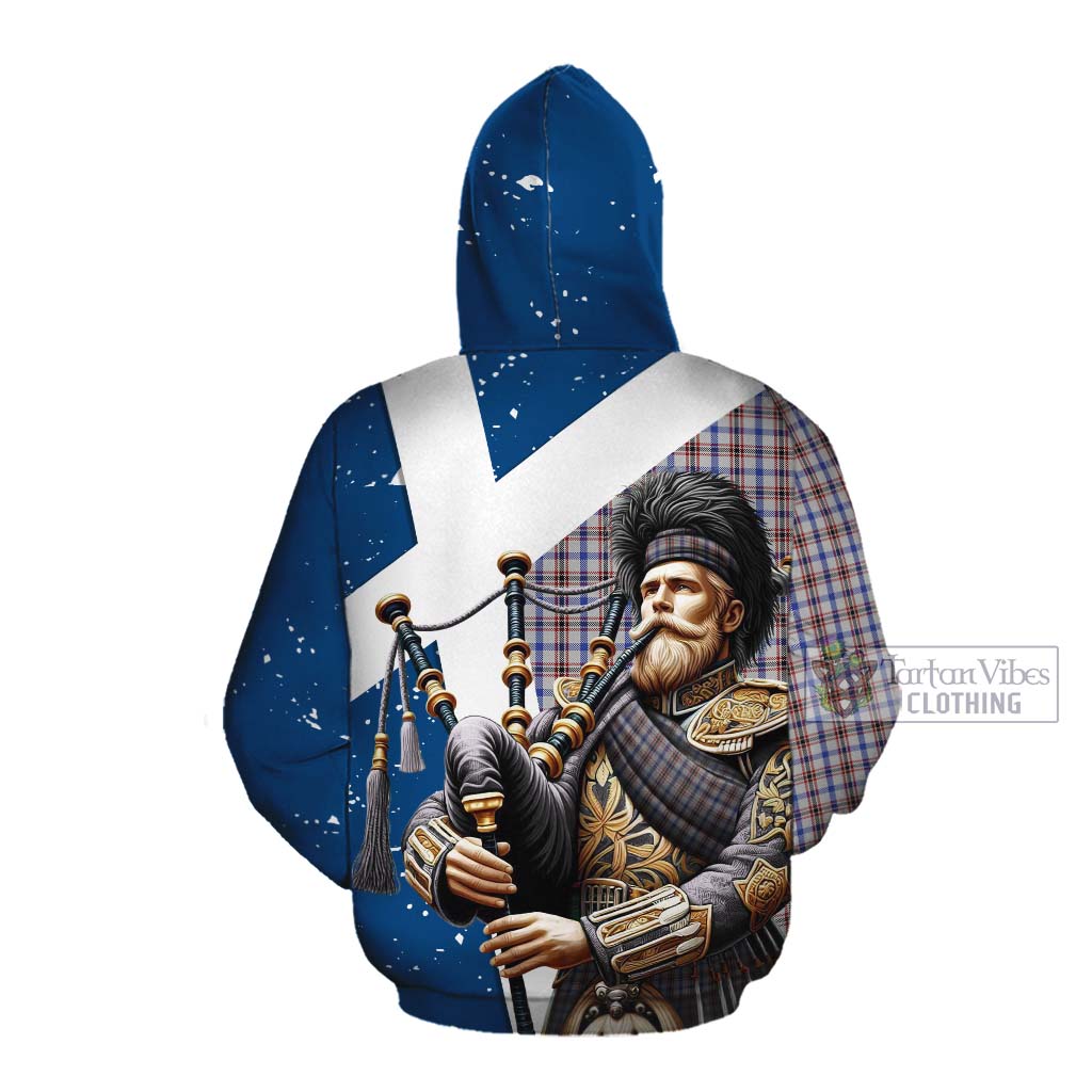 Tartan Vibes Clothing Boswell Tartan Cotton Hoodie with Family Crest Scottish Bagpiper Vibes