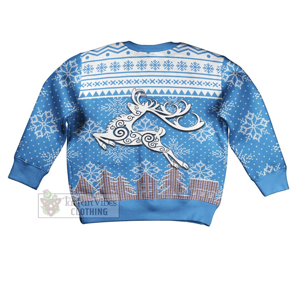 Tartan Vibes Clothing Boswell Clan Christmas Kid Ugly Sweater with Tartan and Celtic Raindeer Style