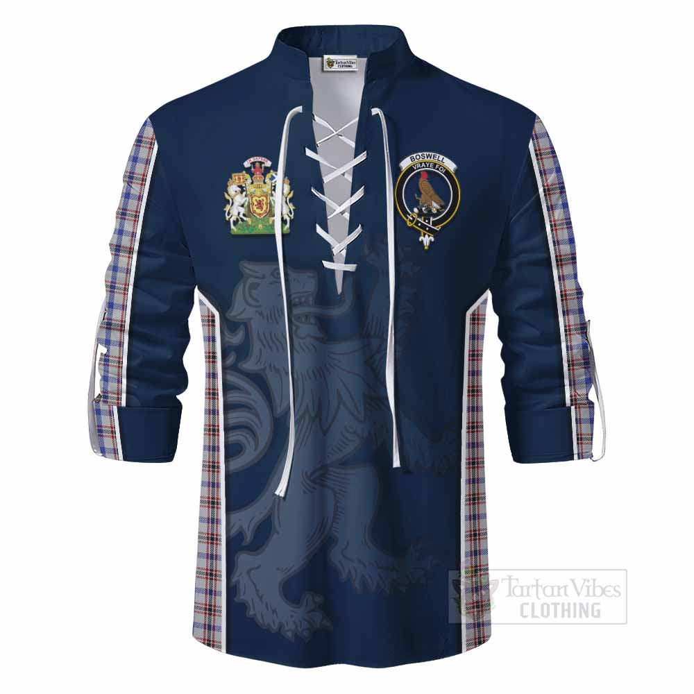 Tartan Vibes Clothing Boswell Tartan Ghillie Kilt Shirt with Family Crest and Lion Rampant Vibes Sport Style