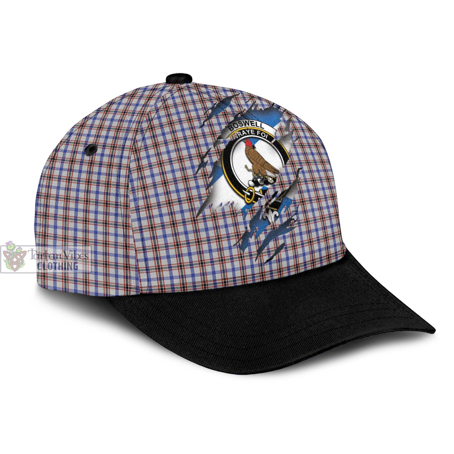 Tartan Vibes Clothing Boswell Tartan Classic Cap with Family Crest In Me Style