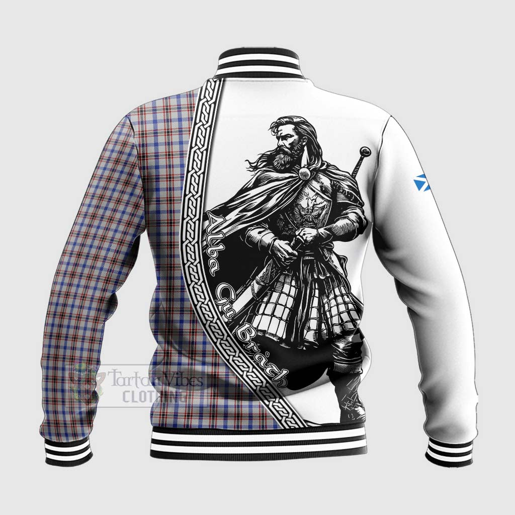 Tartan Vibes Clothing Boswell Tartan Clan Crest Baseball Jacket with Highlander Warrior Celtic Style