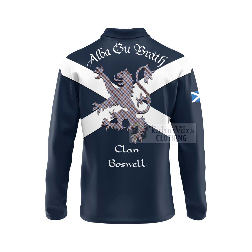 Tartan Vibes Clothing Boswell Tartan Lion Rampant Long Sleeve Polo Shirt – Proudly Display Your Heritage with Alba Gu Brath and Clan Name