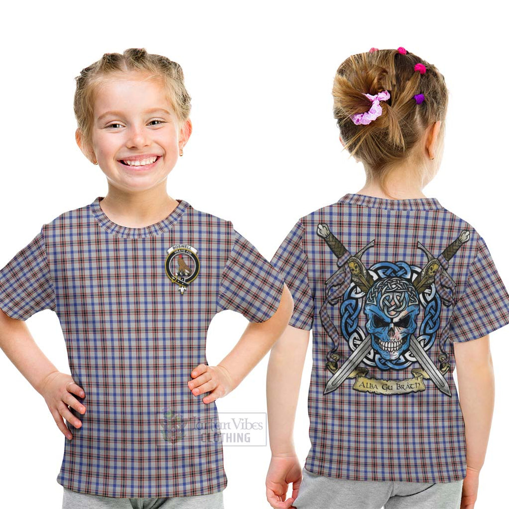 Tartan Vibes Clothing Boswell Tartan Kid T-Shirt with Family Crest Celtic Skull Style