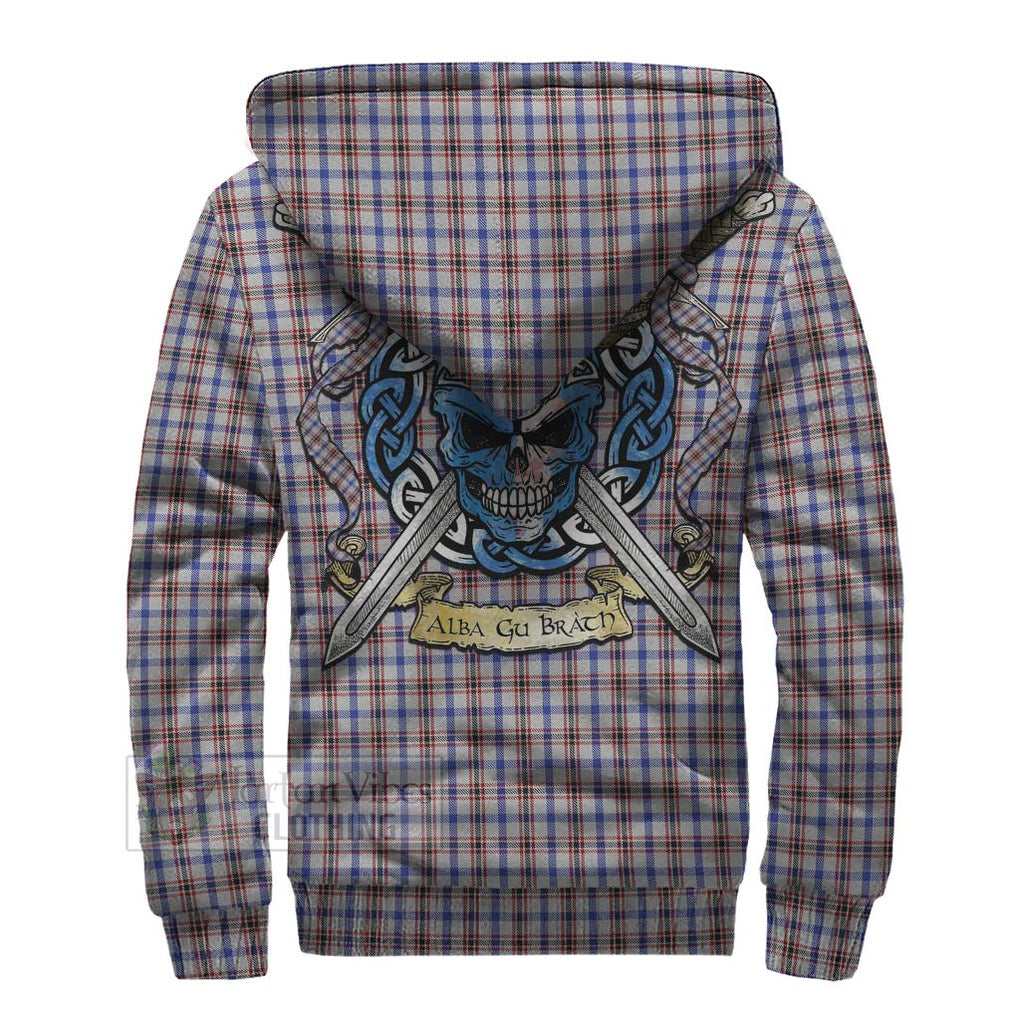 Tartan Vibes Clothing Boswell Tartan Sherpa Hoodie with Family Crest Celtic Skull Style