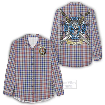 Boswell Tartan Women's Casual Shirt with Family Crest Celtic Skull Style