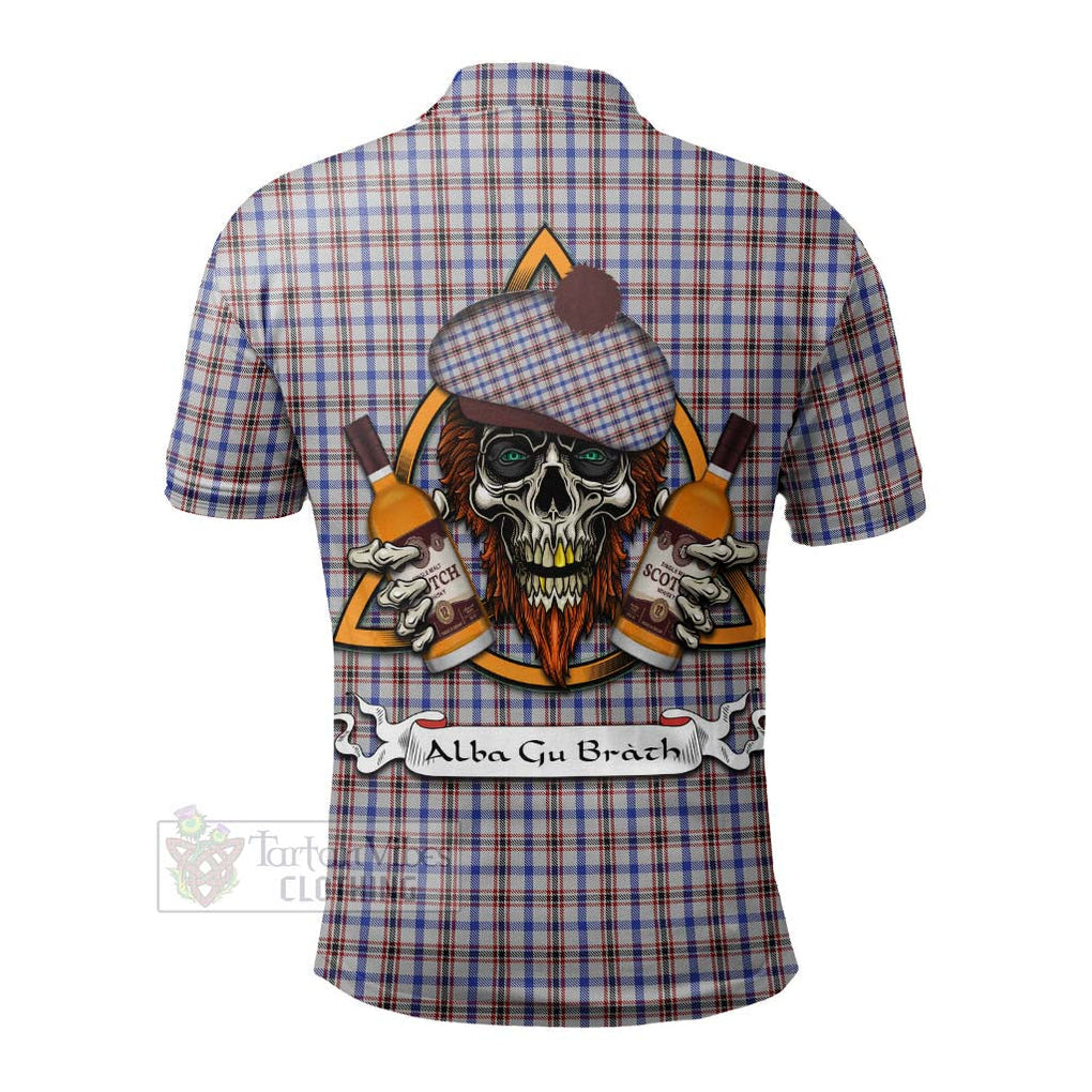 Tartan Vibes Clothing Boswell Tartan Polo Shirt with Family Crest and Bearded Skull Holding Bottles of Whiskey