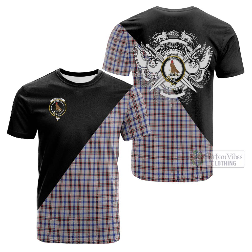 Tartan Vibes Clothing Boswell Tartan Cotton T-shirt with Family Crest and Military Logo Style