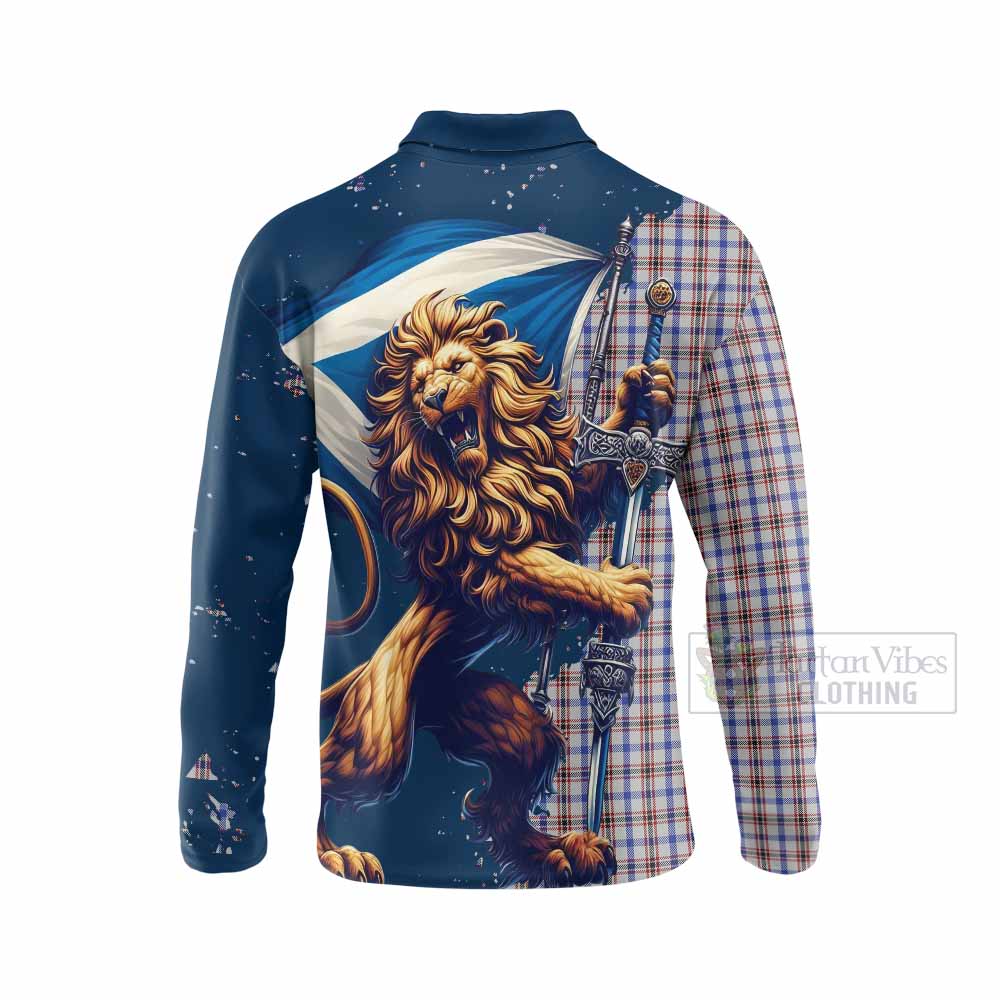 Tartan Vibes Clothing Boswell Tartan Family Crest Long Sleeve Polo Shirt with Scottish Majestic Lion