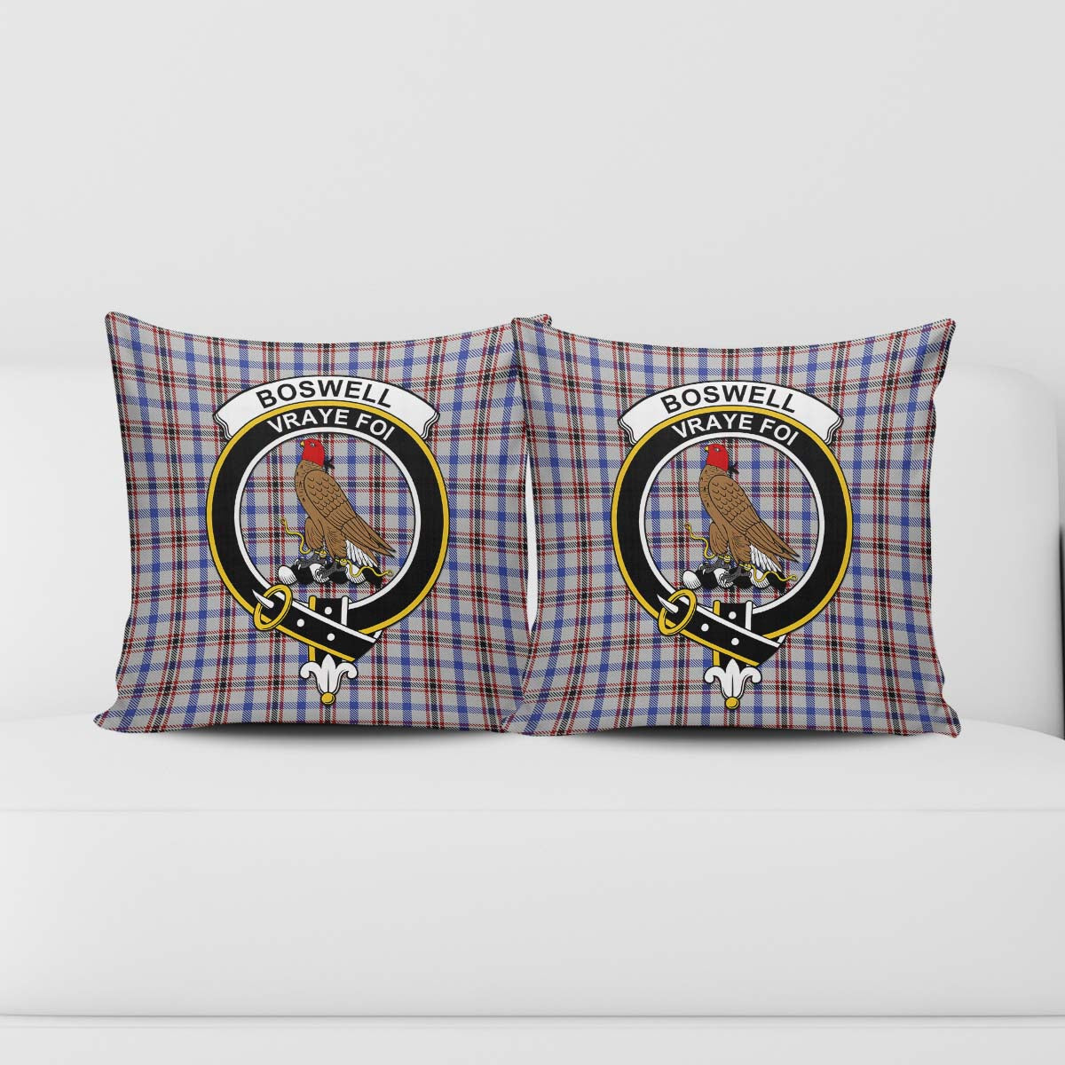 Boswell Tartan Pillow Cover with Family Crest - Tartanvibesclothing