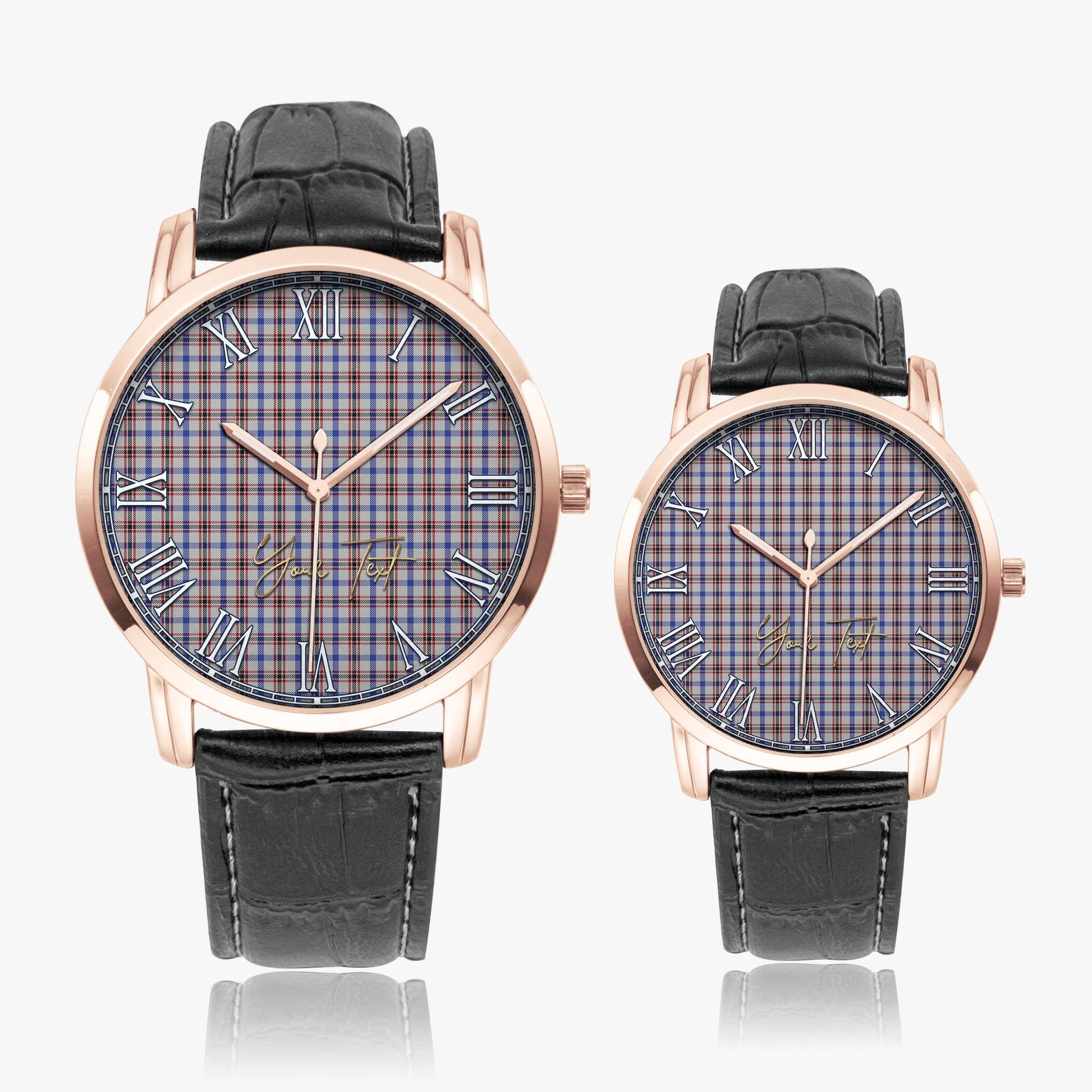 Boswell Tartan Personalized Your Text Leather Trap Quartz Watch Wide Type Rose Gold Case With Black Leather Strap - Tartanvibesclothing