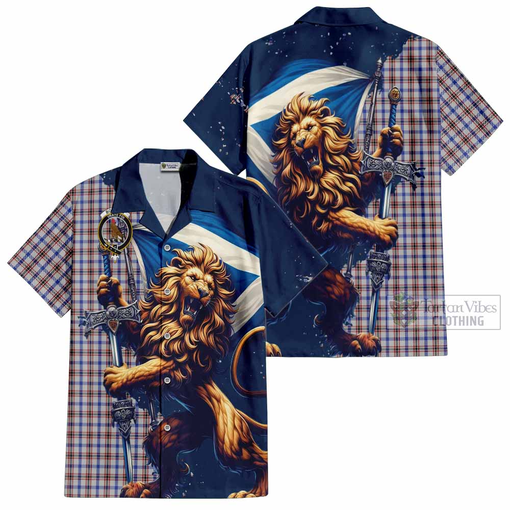 Tartan Vibes Clothing Boswell Tartan Family Crest Short Sleeve Button Shirt with Scottish Majestic Lion