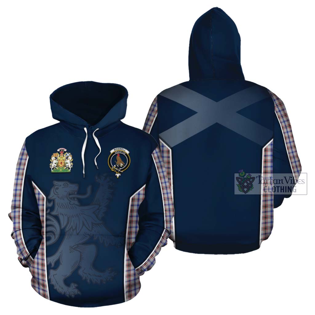 Tartan Vibes Clothing Boswell Tartan Cotton Hoodie with Family Crest and Lion Rampant Vibes Sport Style