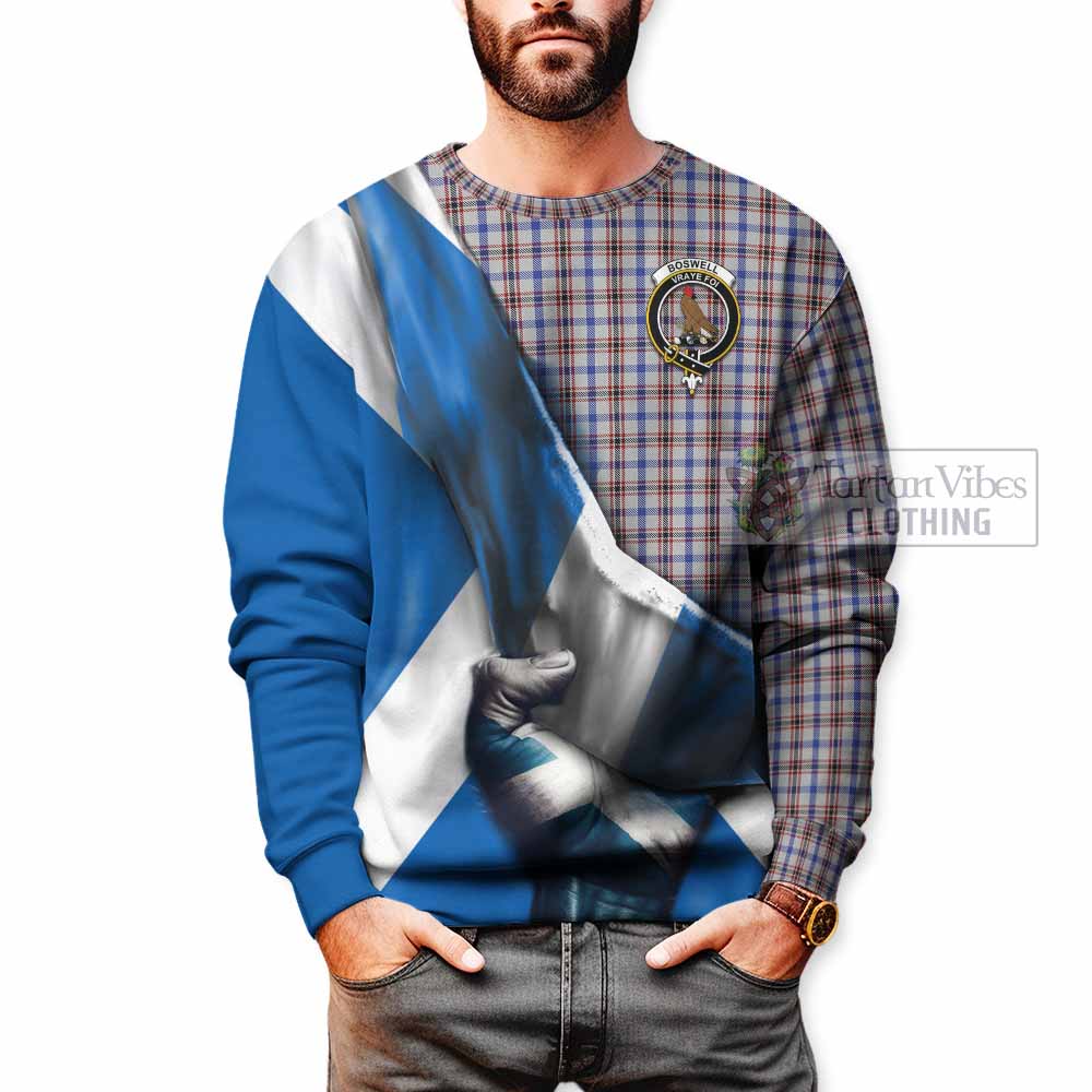 Tartan Vibes Clothing Boswell Tartan Sweatshirt with Family Crest Scotland Patriotic Style