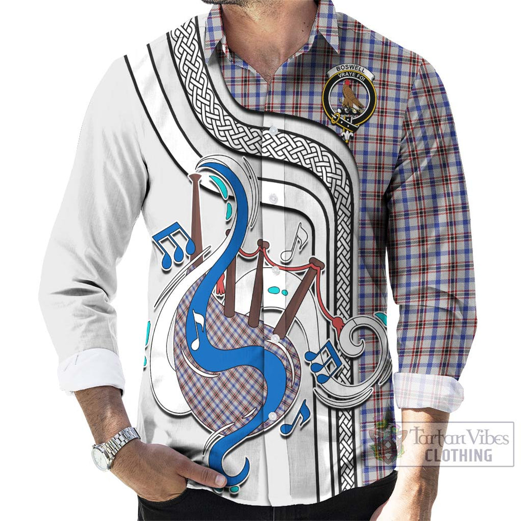 Boswell Tartan Long Sleeve Button Shirt with Epic Bagpipe Style - Tartanvibesclothing Shop