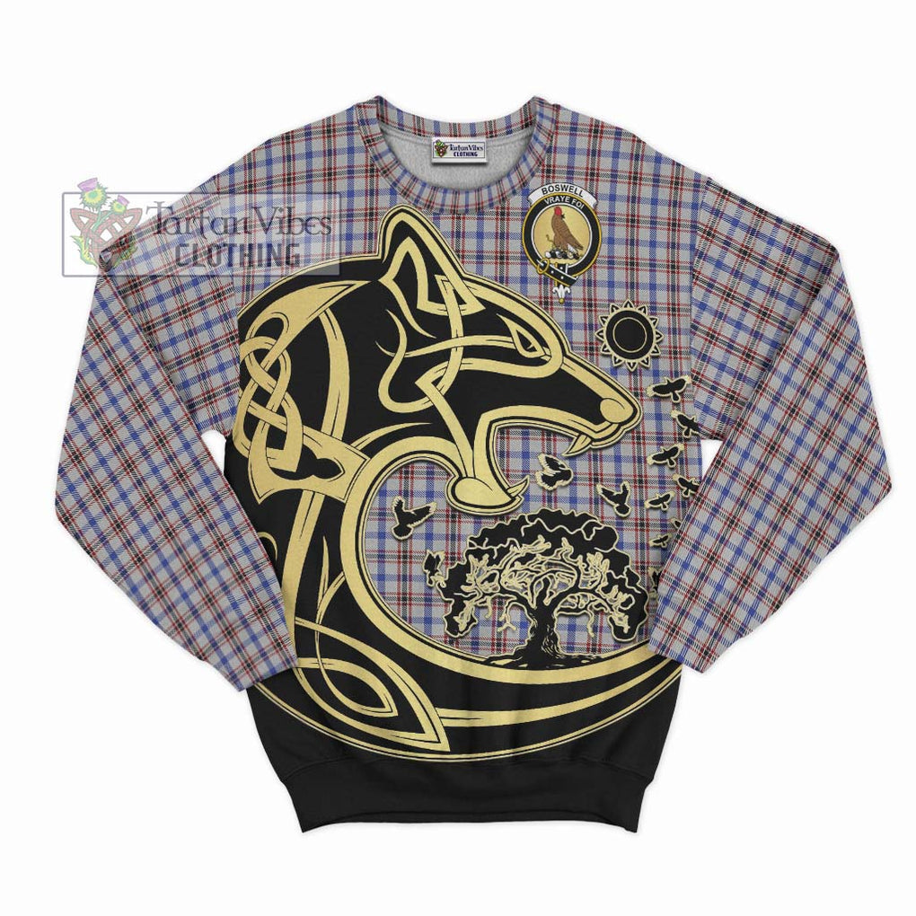 Boswell Tartan Sweatshirt with Family Crest Celtic Wolf Style - Tartan Vibes Clothing