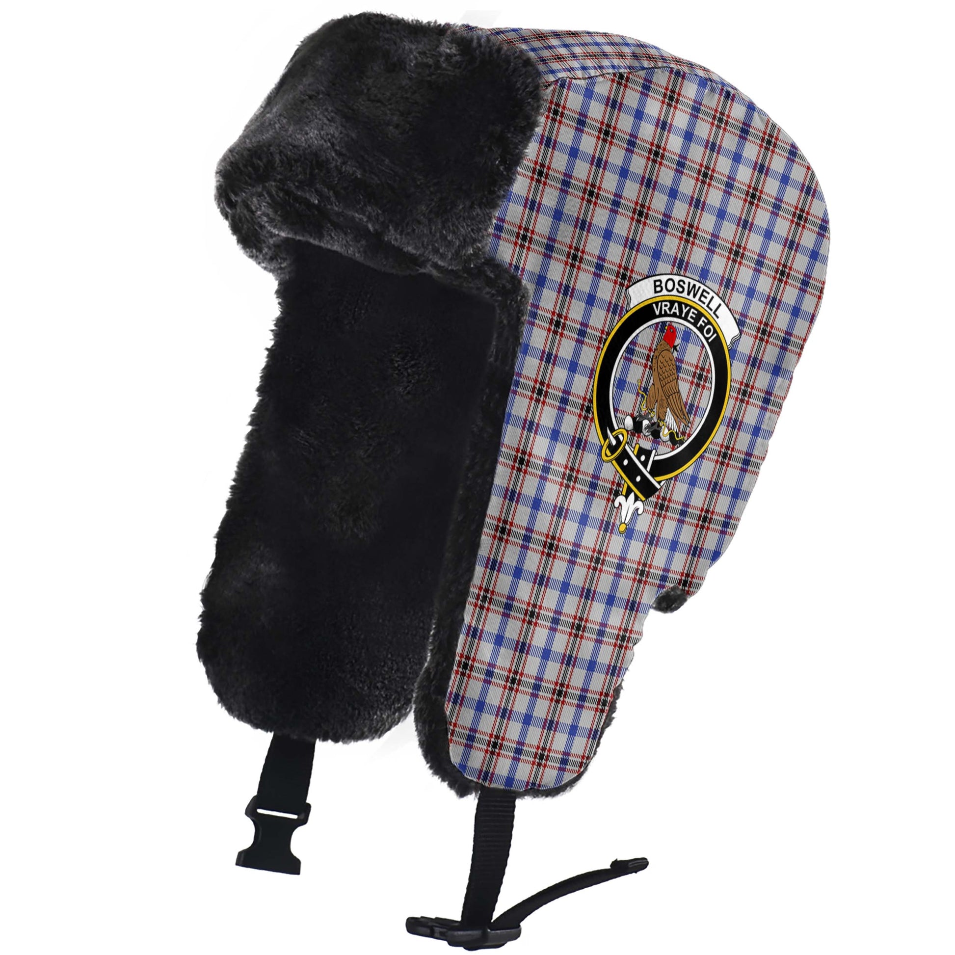 Boswell Tartan Winter Trapper Hat with Family Crest - Tartanvibesclothing