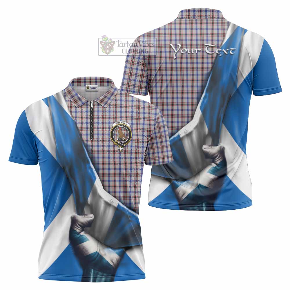 Tartan Vibes Clothing Boswell Tartan Zipper Polo Shirt with Family Crest Scotland Patriotic Style