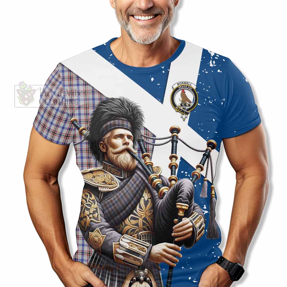 Tartan Vibes Clothing Boswell Tartan T-Shirt with Family Crest Scottish Bagpiper Vibes