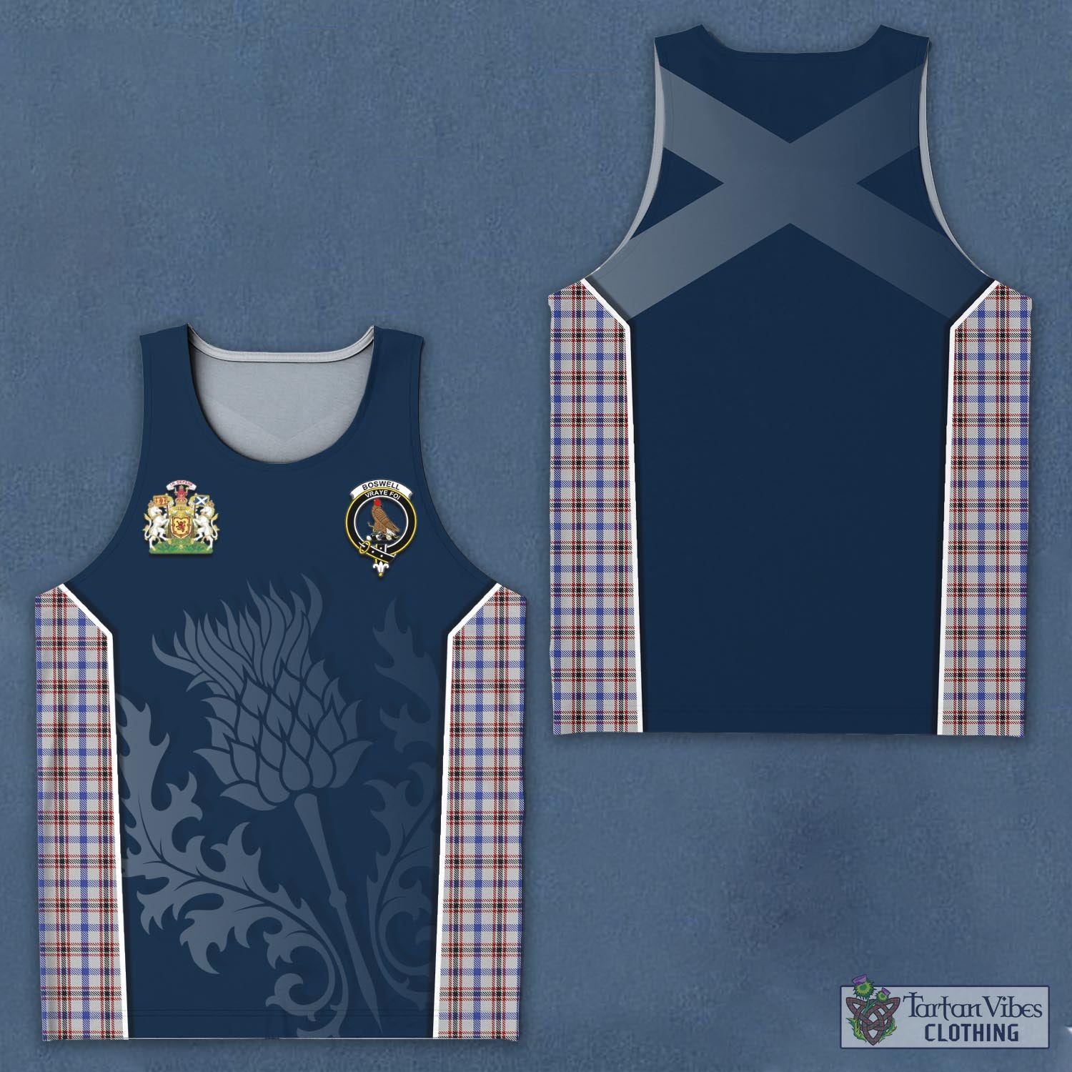 Tartan Vibes Clothing Boswell Tartan Men's Tanks Top with Family Crest and Scottish Thistle Vibes Sport Style