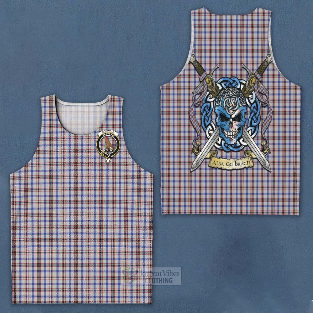 Tartan Vibes Clothing Boswell Tartan Men's Tank Top with Family Crest Celtic Skull Style