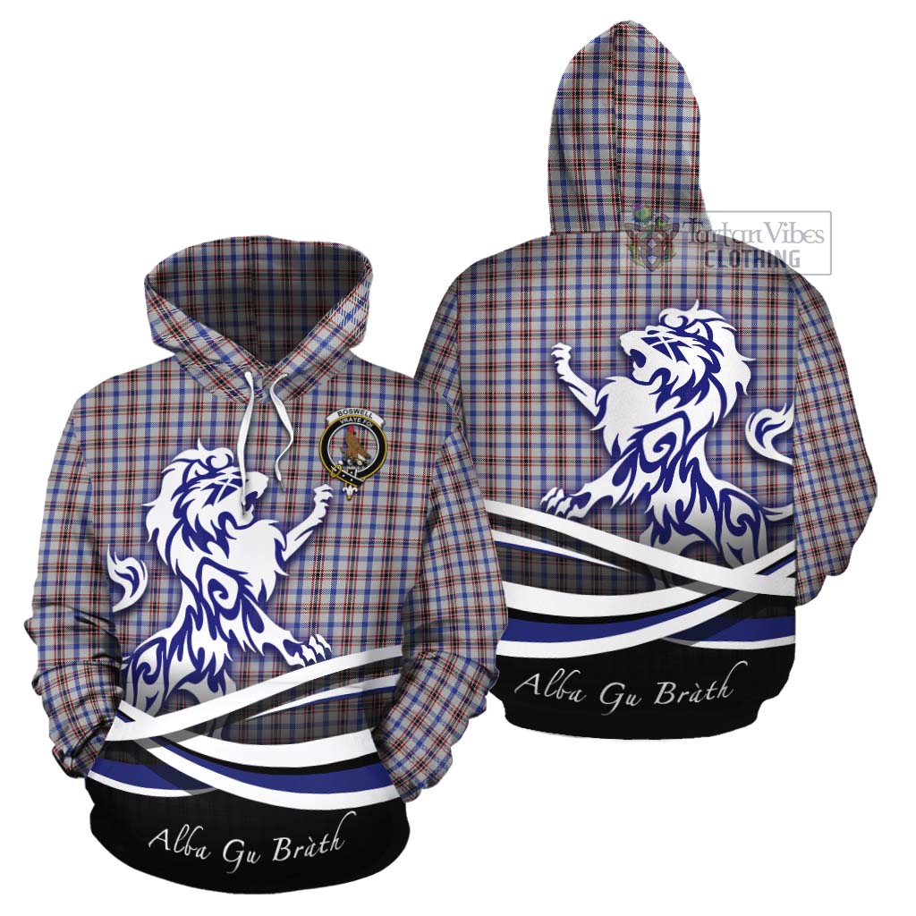 Tartan Vibes Clothing Boswell Tartan Cotton Hoodie with Alba Gu Brath Regal Lion Emblem