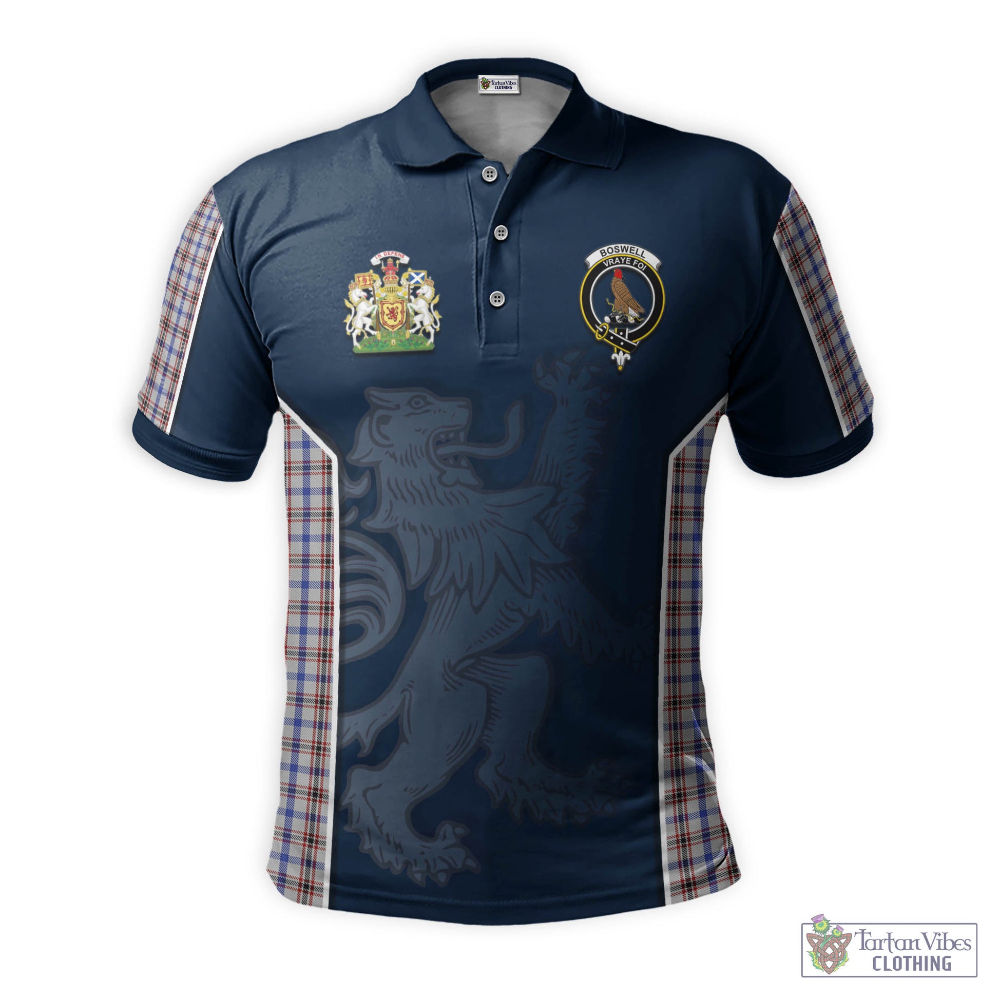 Tartan Vibes Clothing Boswell Tartan Men's Polo Shirt with Family Crest and Lion Rampant Vibes Sport Style