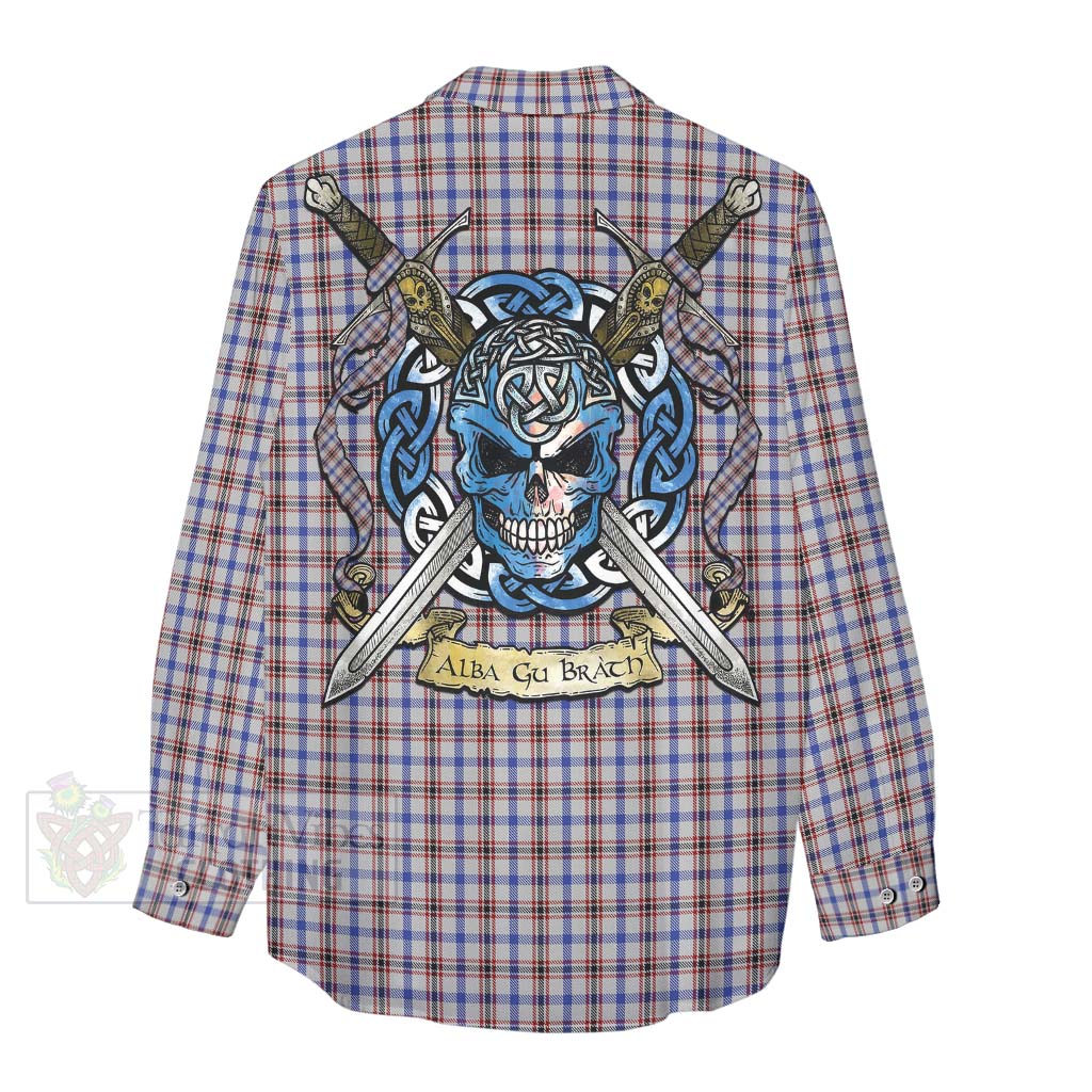 Tartan Vibes Clothing Boswell Tartan Women's Casual Shirt with Family Crest Celtic Skull Style