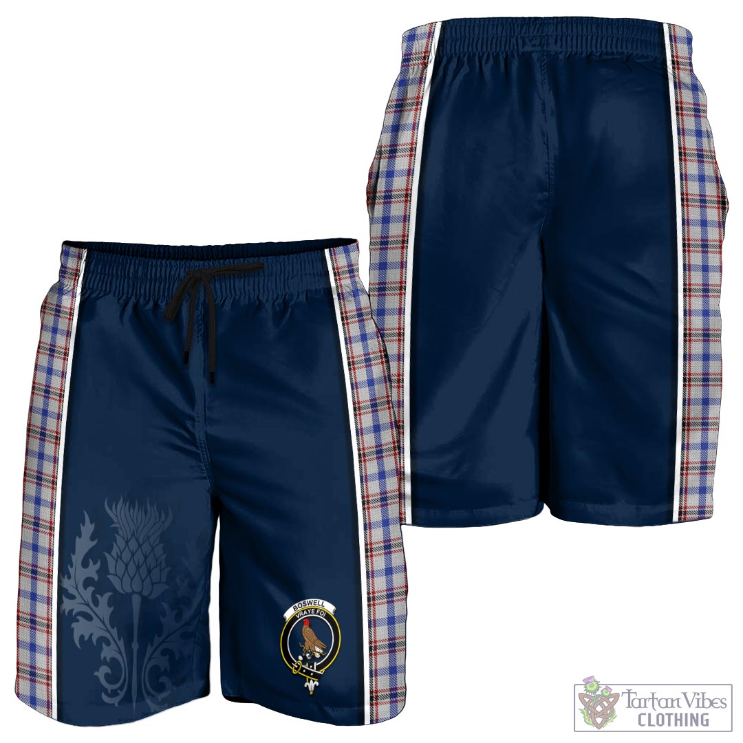 Tartan Vibes Clothing Boswell Tartan Men's Shorts with Family Crest and Scottish Thistle Vibes Sport Style