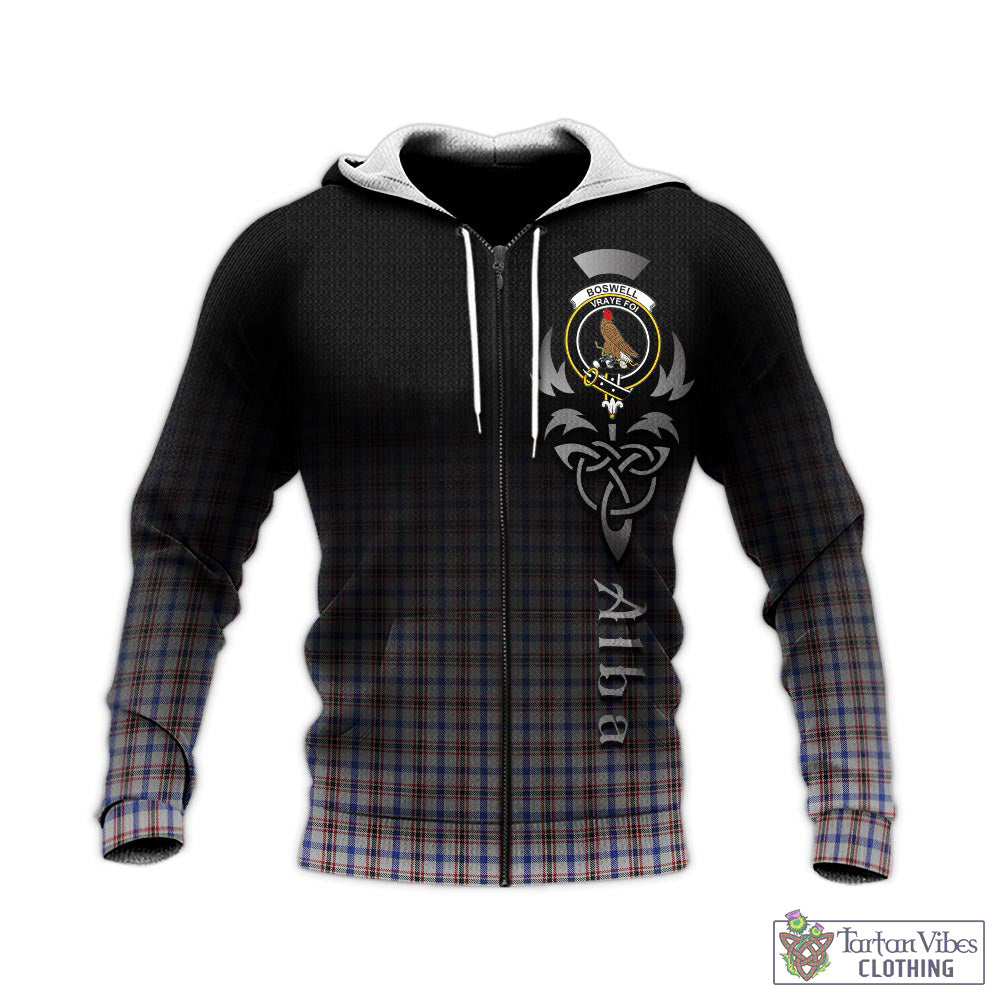 Tartan Vibes Clothing Boswell Tartan Knitted Hoodie Featuring Alba Gu Brath Family Crest Celtic Inspired