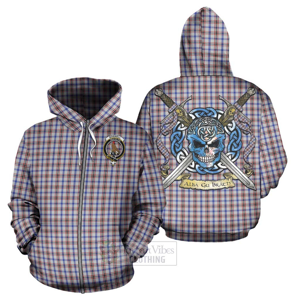 Tartan Vibes Clothing Boswell Tartan Hoodie with Family Crest Celtic Skull Style